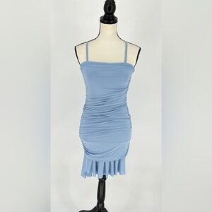 Cheryl Creations Ruched Mini‎ Cami Dress Ruffle Hem Blue Size Medium Made in USA